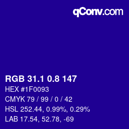 カラーコード: RGB 31.1 0.8 147 | qconv.com