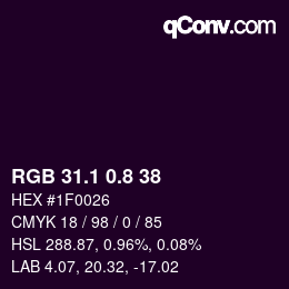 カラーコード: RGB 31.1 0.8 38 | qconv.com