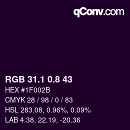 カラーコード: RGB 31.1 0.8 43 | qconv.com