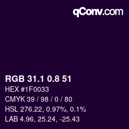 Color code: RGB 31.1 0.8 51 | qconv.com
