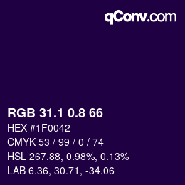 カラーコード: RGB 31.1 0.8 66 | qconv.com