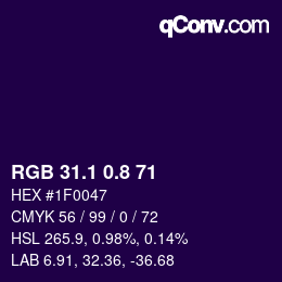 カラーコード: RGB 31.1 0.8 71 | qconv.com