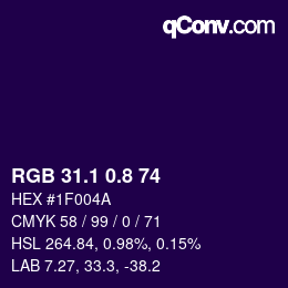カラーコード: RGB 31.1 0.8 74 | qconv.com