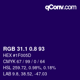 カラーコード: RGB 31.1 0.8 93 | qconv.com