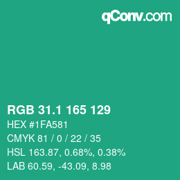 カラーコード: RGB 31.1 165 129 | qconv.com