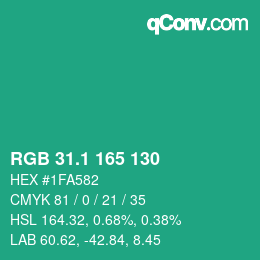 カラーコード: RGB 31.1 165 130 | qconv.com