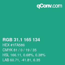 カラーコード: RGB 31.1 165 134 | qconv.com