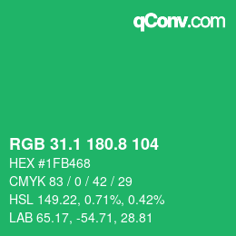 カラーコード: RGB 31.1 180.8 104 | qconv.com