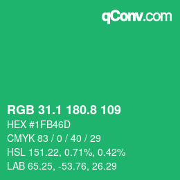 カラーコード: RGB 31.1 180.8 109 | qconv.com