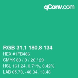 カラーコード: RGB 31.1 180.8 134 | qconv.com