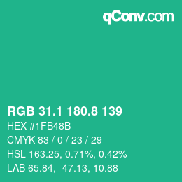 カラーコード: RGB 31.1 180.8 139 | qconv.com