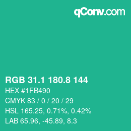 カラーコード: RGB 31.1 180.8 144 | qconv.com