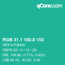 カラーコード: RGB 31.1 180.8 153 | qconv.com