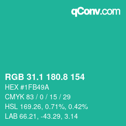 カラーコード: RGB 31.1 180.8 154 | qconv.com
