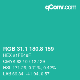 カラーコード: RGB 31.1 180.8 159 | qconv.com