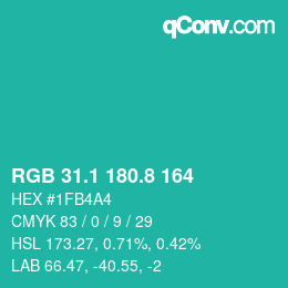 カラーコード: RGB 31.1 180.8 164 | qconv.com