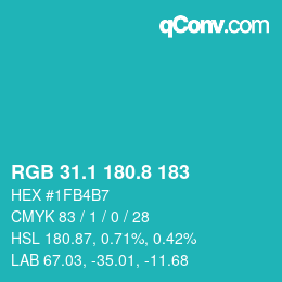 カラーコード: RGB 31.1 180.8 183 | qconv.com
