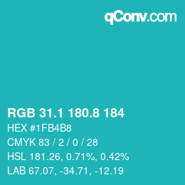 カラーコード: RGB 31.1 180.8 184 | qconv.com