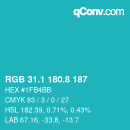 カラーコード: RGB 31.1 180.8 187 | qconv.com