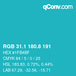 カラーコード: RGB 31.1 180.8 191 | qconv.com