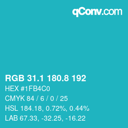 カラーコード: RGB 31.1 180.8 192 | qconv.com
