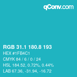 カラーコード: RGB 31.1 180.8 193 | qconv.com
