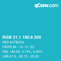 カラーコード: RGB 31.1 180.8 200 | qconv.com