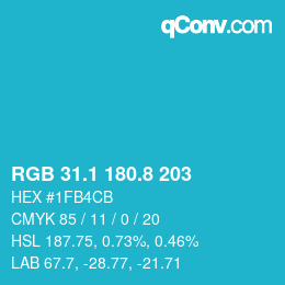 カラーコード: RGB 31.1 180.8 203 | qconv.com