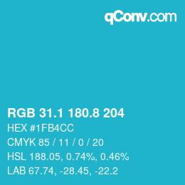 カラーコード: RGB 31.1 180.8 204 | qconv.com