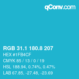 カラーコード: RGB 31.1 180.8 207 | qconv.com