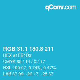 カラーコード: RGB 31.1 180.8 211 | qconv.com