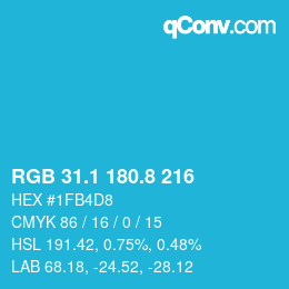 カラーコード: RGB 31.1 180.8 216 | qconv.com