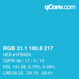 カラーコード: RGB 31.1 180.8 217 | qconv.com