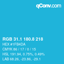 カラーコード: RGB 31.1 180.8 218 | qconv.com
