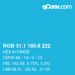 カラーコード: RGB 31.1 180.8 222 | qconv.com