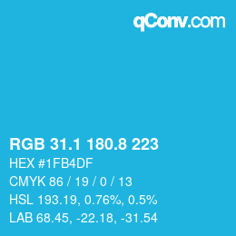 カラーコード: RGB 31.1 180.8 223 | qconv.com