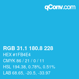 カラーコード: RGB 31.1 180.8 228 | qconv.com