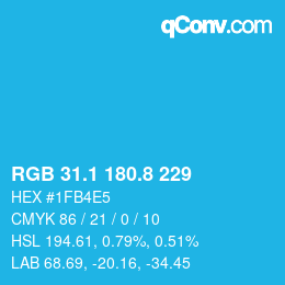 カラーコード: RGB 31.1 180.8 229 | qconv.com