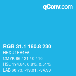 カラーコード: RGB 31.1 180.8 230 | qconv.com