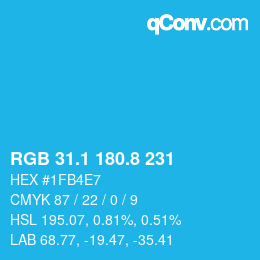カラーコード: RGB 31.1 180.8 231 | qconv.com