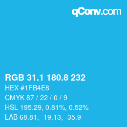 カラーコード: RGB 31.1 180.8 232 | qconv.com