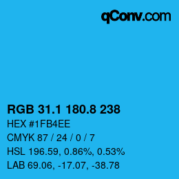 カラーコード: RGB 31.1 180.8 238 | qconv.com