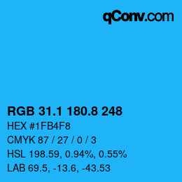 カラーコード: RGB 31.1 180.8 248 | qconv.com