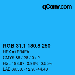 Color code: RGB 31.1 180.8 250 | qconv.com