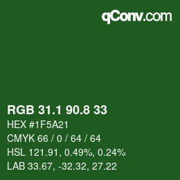 カラーコード: RGB 31.1 90.8 33 | qconv.com