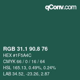 カラーコード: RGB 31.1 90.8 76 | qconv.com