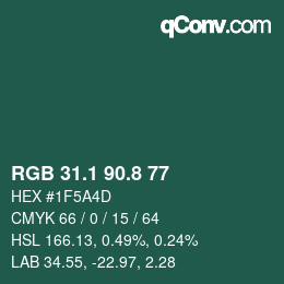 カラーコード: RGB 31.1 90.8 77 | qconv.com