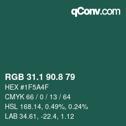 カラーコード: RGB 31.1 90.8 79 | qconv.com