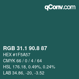 カラーコード: RGB 31.1 90.8 87 | qconv.com