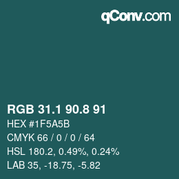 カラーコード: RGB 31.1 90.8 91 | qconv.com